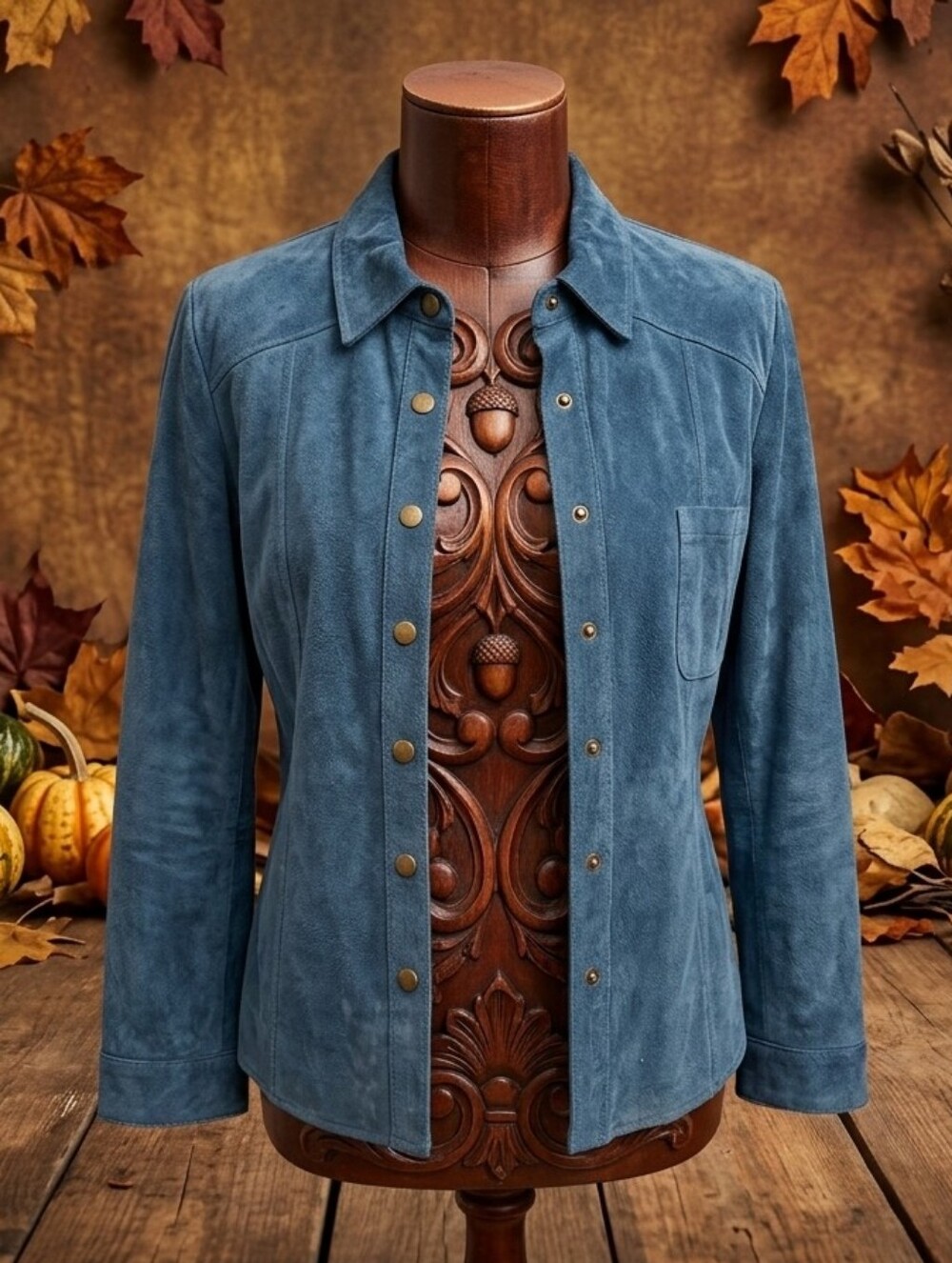 Coldwater Creek Women's Slate Blue Suede Shirt Jacket Size XL